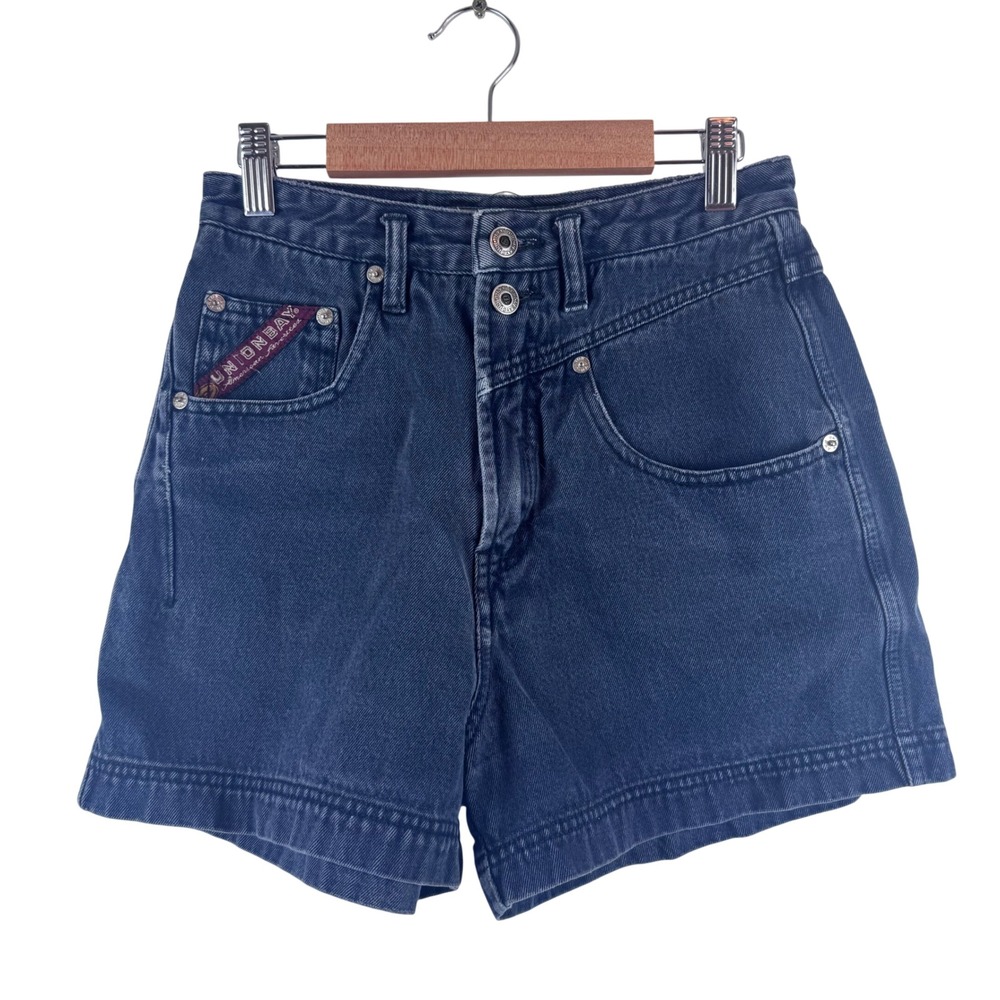 Unionbay Denim Shorts Women 7 Faded Black High Waisted Double Button Vintage 90s